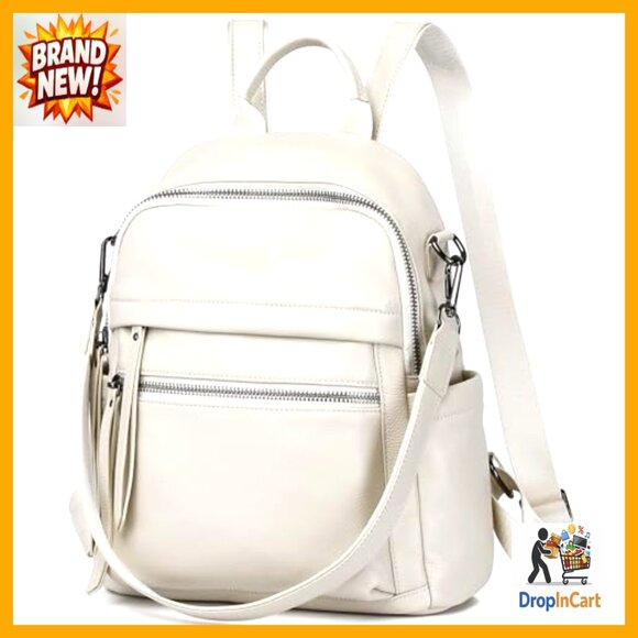 Genuine Leather Backpack Purse Convertible Daypack Shoulder Bag Elegant Minimal main image 5